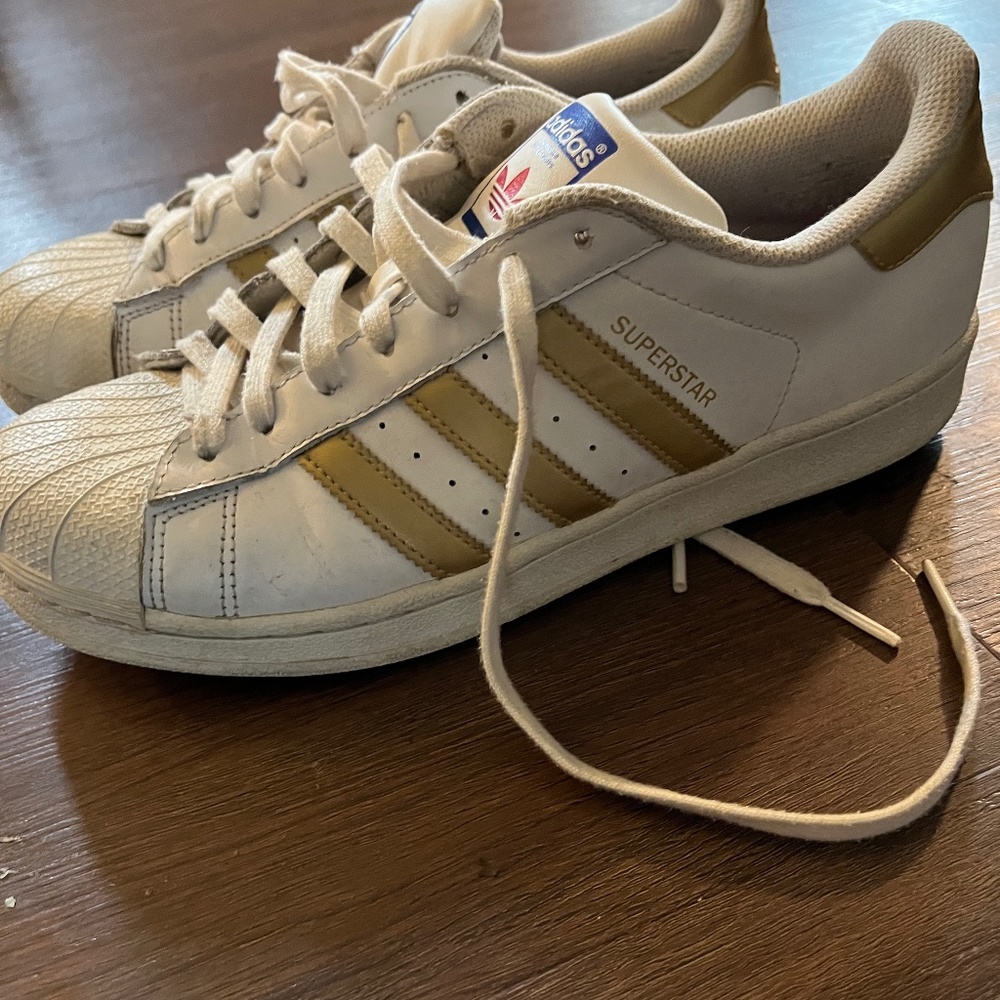 Gold Adidas Superstar Sneakers